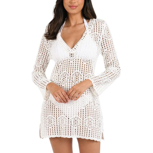 NWT La Blanca Waverly Covers Crochet V-Neck Tunic Cover Up - Ivory size XS - Picture 1 of 9